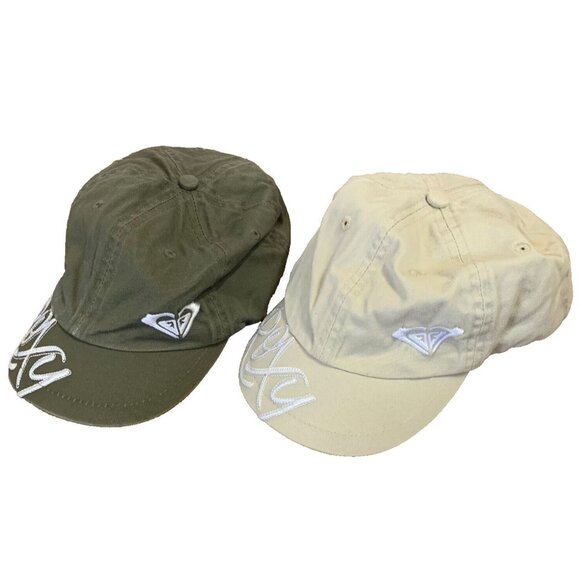 Vintage Roxy Paradise Hats Outdoor Swimming Cap Set 2 Green Beige Hook & Loop